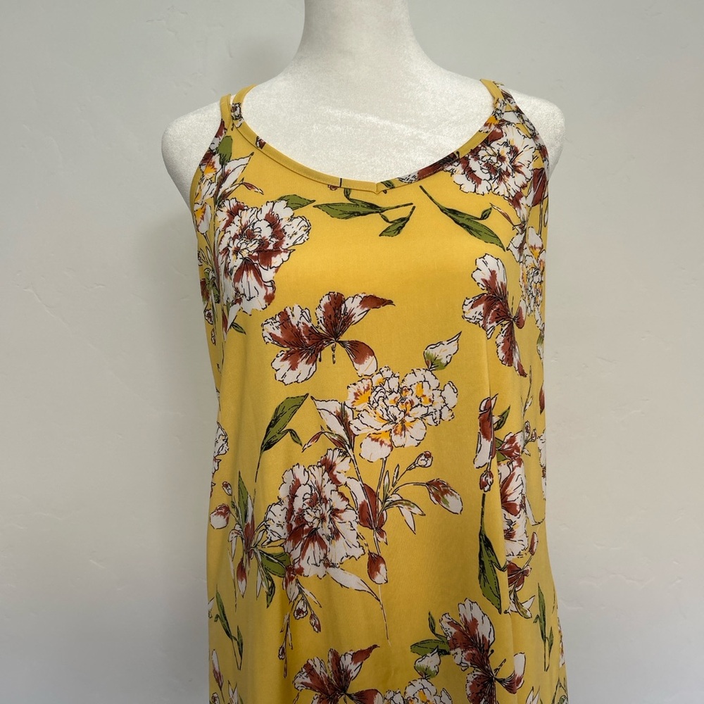 Paper Moon Floral Tank‎ Top Yellow White Brown Sleeveless Casual Blouse
